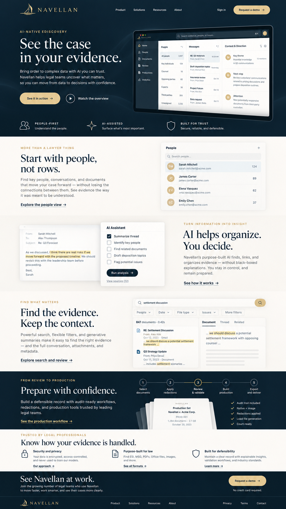 See the case in your evidence. Explore the Navellan marketing preview: people, organization, search, review, and production.
